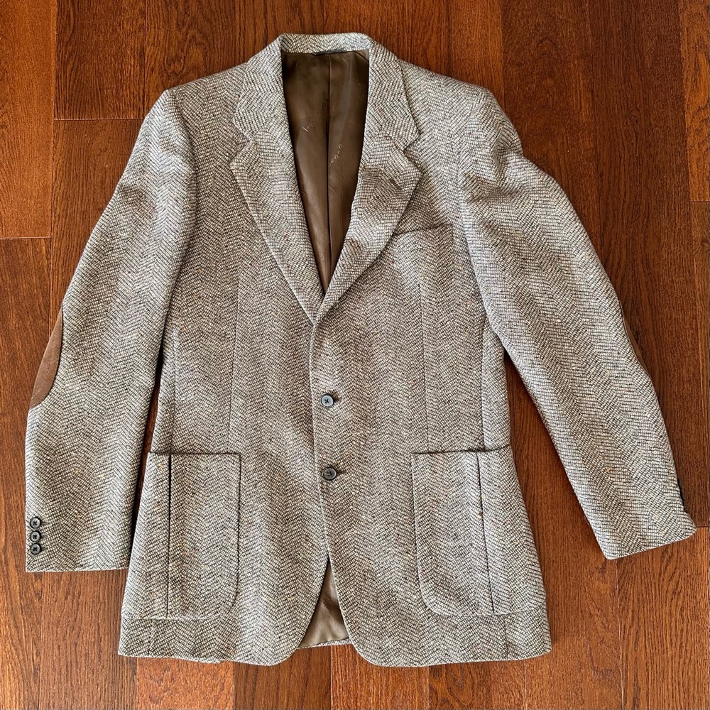 Vintage Givenchy for Chequers Wool Tweed Blazer with Elbow Patches 40” chest